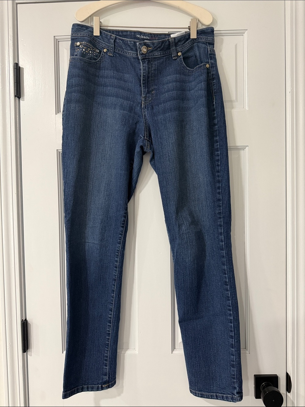 Style & Co Pants Womens 8 Blue Jeans Denim Curvy Slim Leg Embellished Size 12